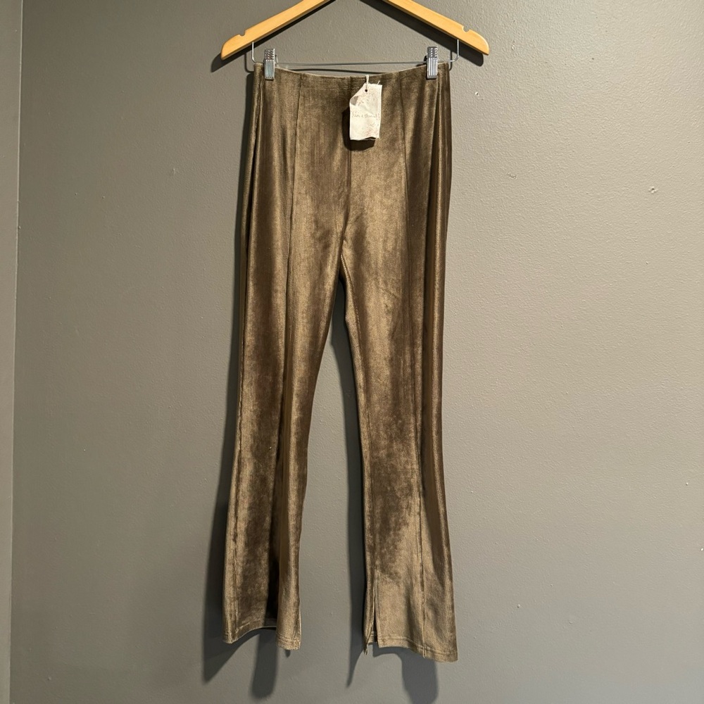Hem & Thread Velour Flare Ankle Slit Pants Size Small